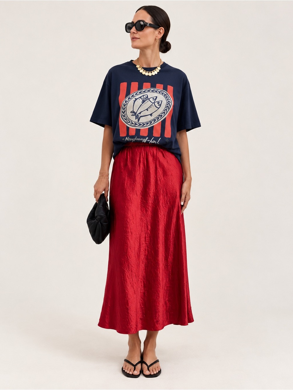 NWT Eileen Fisher Textured Satin Slip Midi Skirt Ruby Red Sz XS